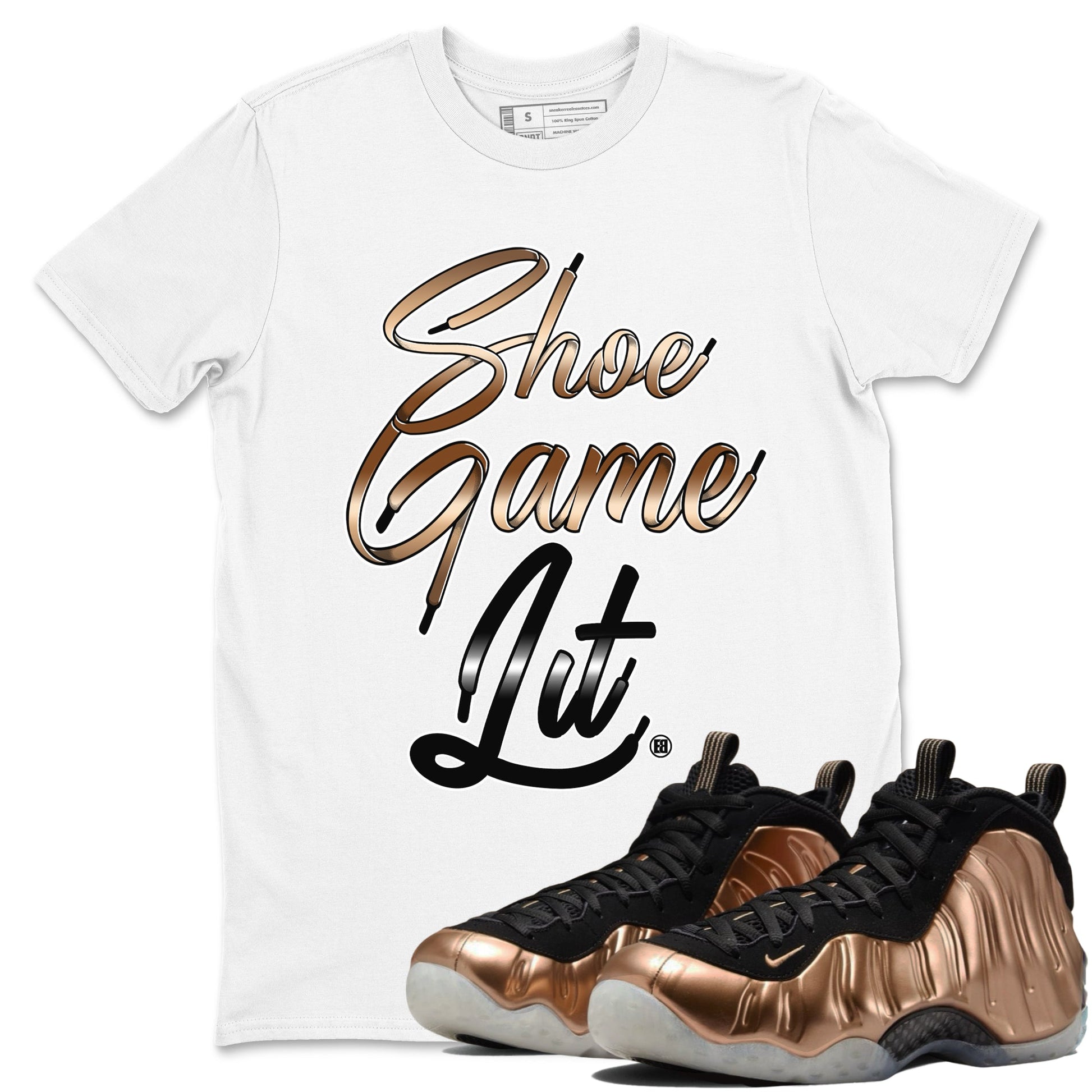 Foams One Metallic Copper shirts to match jordans Shoe Game Lit Shoe Lace sneaker match tees Air Foamposite One Metallic Copper match shoes to clothes SNRT Sneaker Tees unisex cotton White 1 shirts