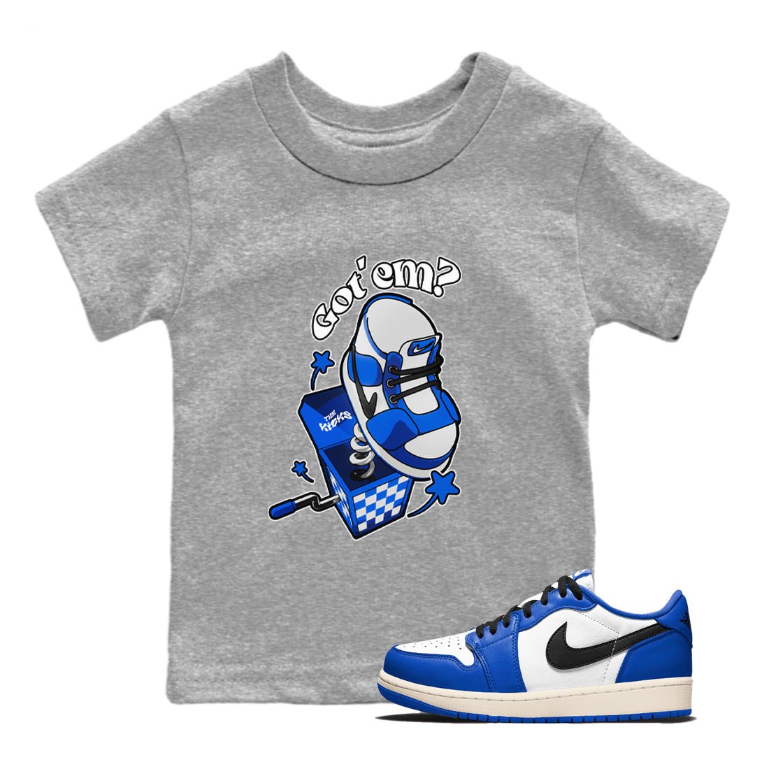 AJ1 Game Royal shirt to match jordans Shoe In The Box sneaker tees Air Jordan 1 Game Royal SNRT sneaker release tees baby toddler Heather Grey 1 cotton Shirt