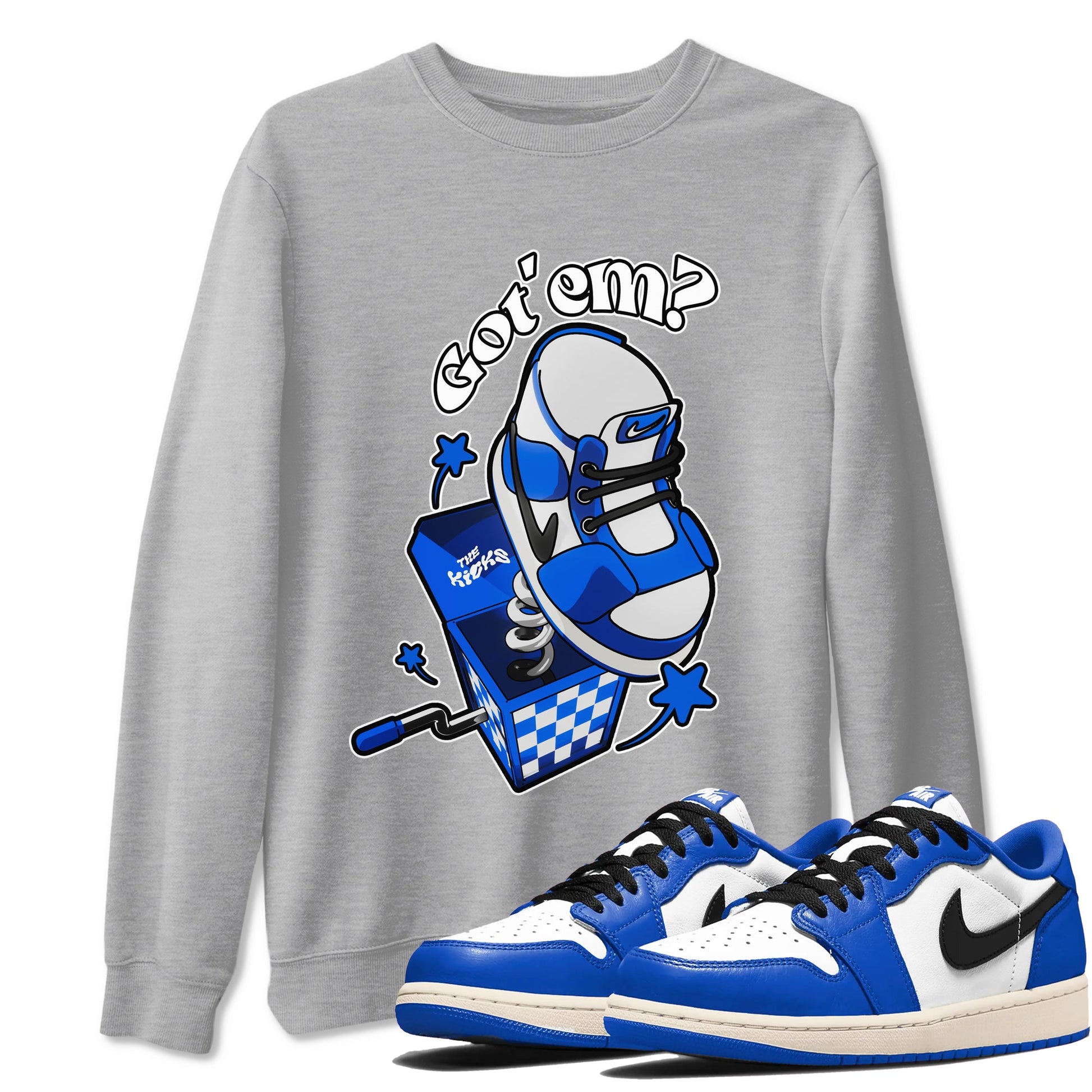 AJ1 Game Royal shirt to match jordans Shoe In The Box sneaker tees Air Jordan 1 Game Royal SNRT Sneaker Release Tees unisex cotton Heather Grey 1 crew neck shirt