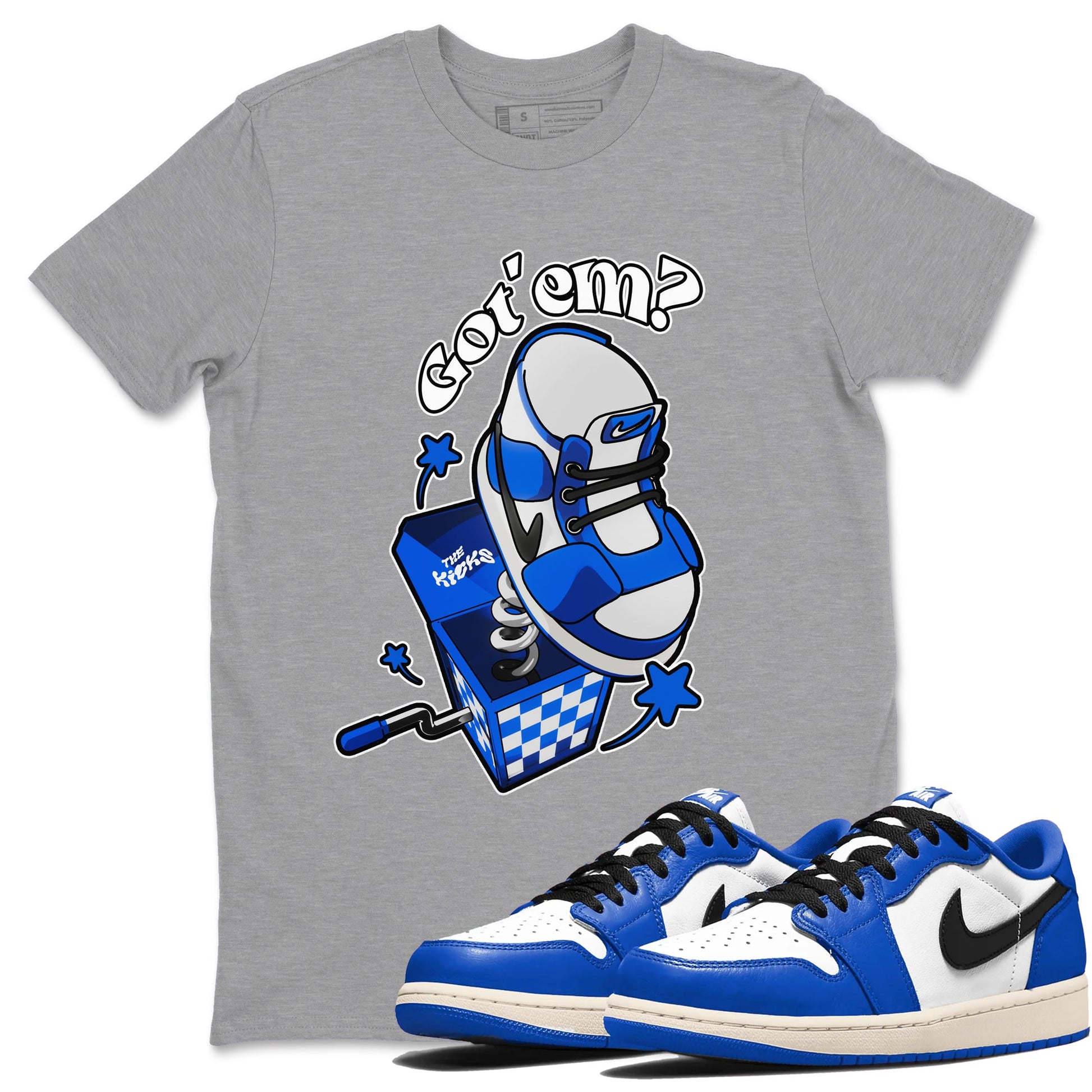 AJ1 Game Royal shirt to match jordans Shoe In The Box sneaker tees Air Jordan 1 Game Royal SNRT Sneaker Release Tees unisex cotton Heather Grey 1 crew neck shirt