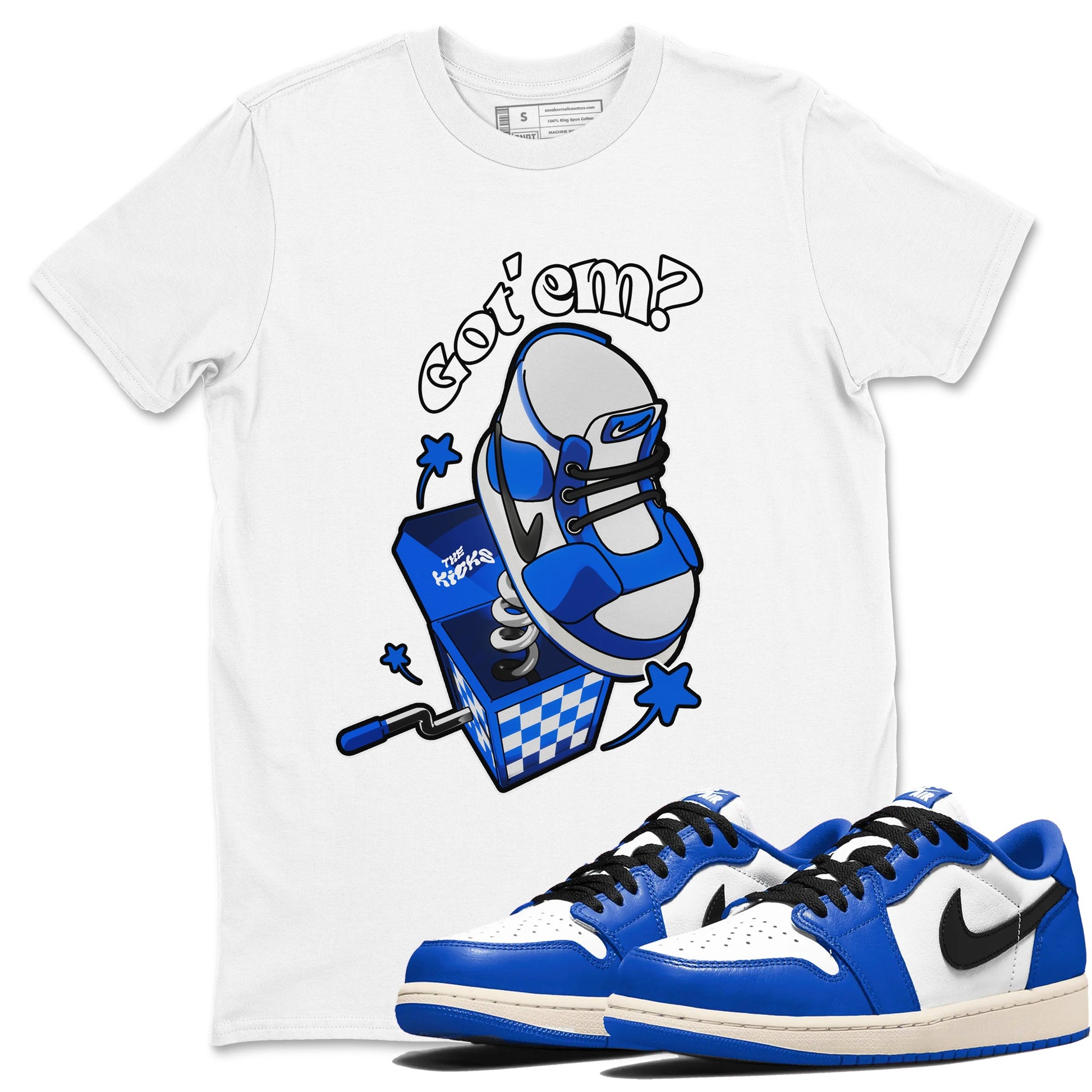 AJ1 Game Royal shirt to match jordans Shoe In The Box sneaker tees Air Jordan 1 Game Royal SNRT Sneaker Release Tees unisex cotton White 1 crew neck shirt
