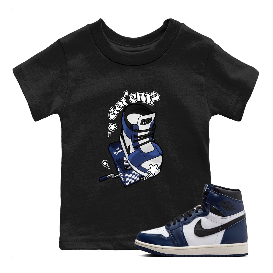 1s Midnight Navy shirts to match jordans Shoe In The Box sneaker match tees Air Jordan 1 Midnight Navy match shoes to clothes SNRT Sneaker Tees Youth Baby Black 1 tee