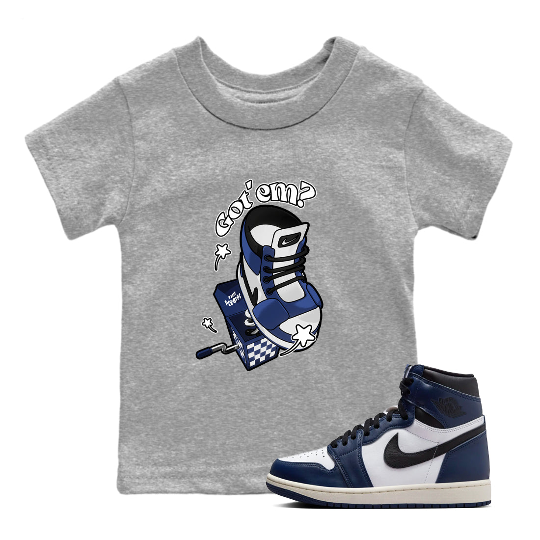 1s Midnight Navy shirts to match jordans Shoe In The Box sneaker match tees Air Jordan 1 Midnight Navy match shoes to clothes SNRT Sneaker Tees Youth Baby Heather Grey 1 tee