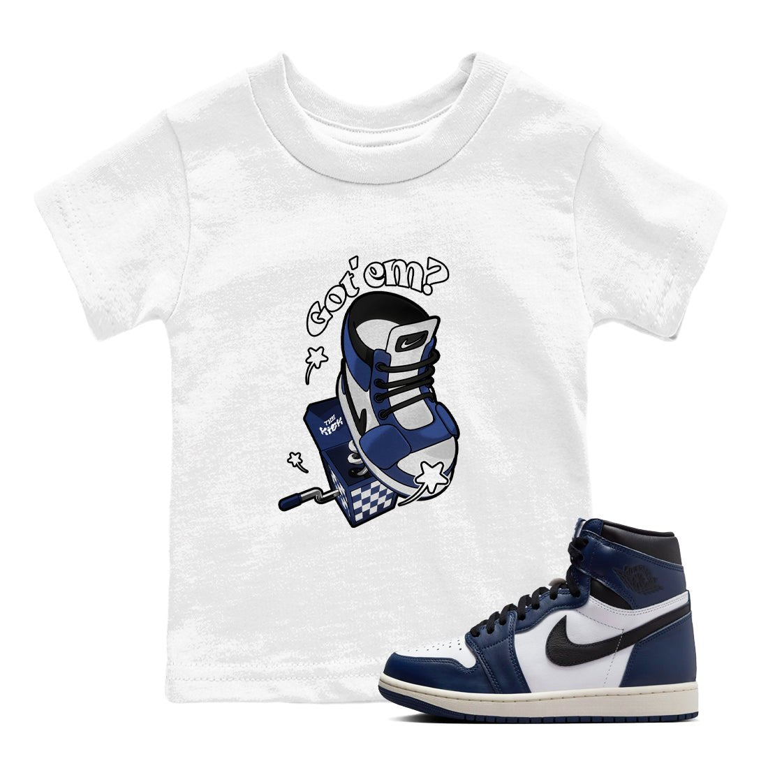 1s Midnight Navy shirts to match jordans Shoe In The Box sneaker match tees Air Jordan 1 Midnight Navy match shoes to clothes SNRT Sneaker Tees Youth Baby White 1 tee