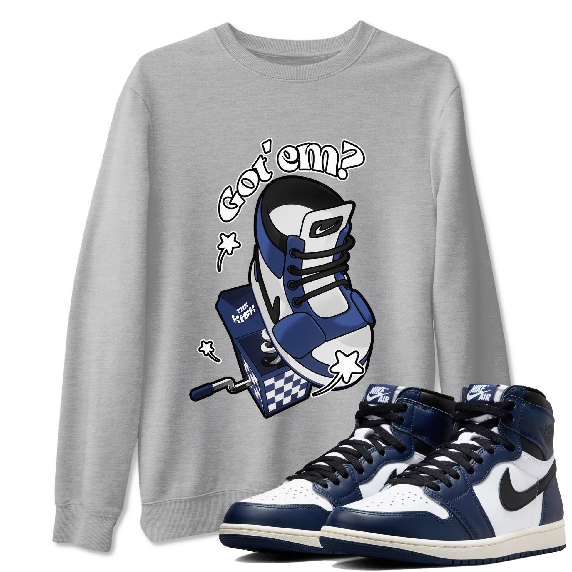 1s Midnight Navy shirts to match jordans Shoe In The Box sneaker match tees Air Jordan 1 Midnight Navy match shoes to clothes SNRT Sneaker Tees unisex cotton Heather Grey 1 shirts