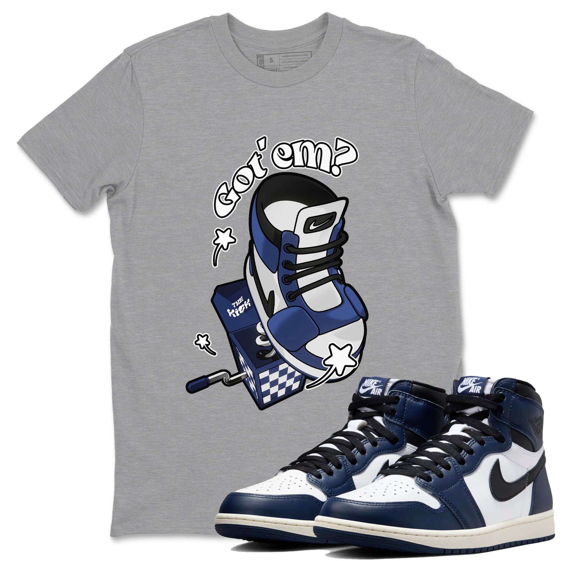 1s Midnight Navy shirts to match jordans Shoe In The Box sneaker match tees Air Jordan 1 Midnight Navy match shoes to clothes SNRT Sneaker Tees unisex cotton Heather Grey 1 shirts