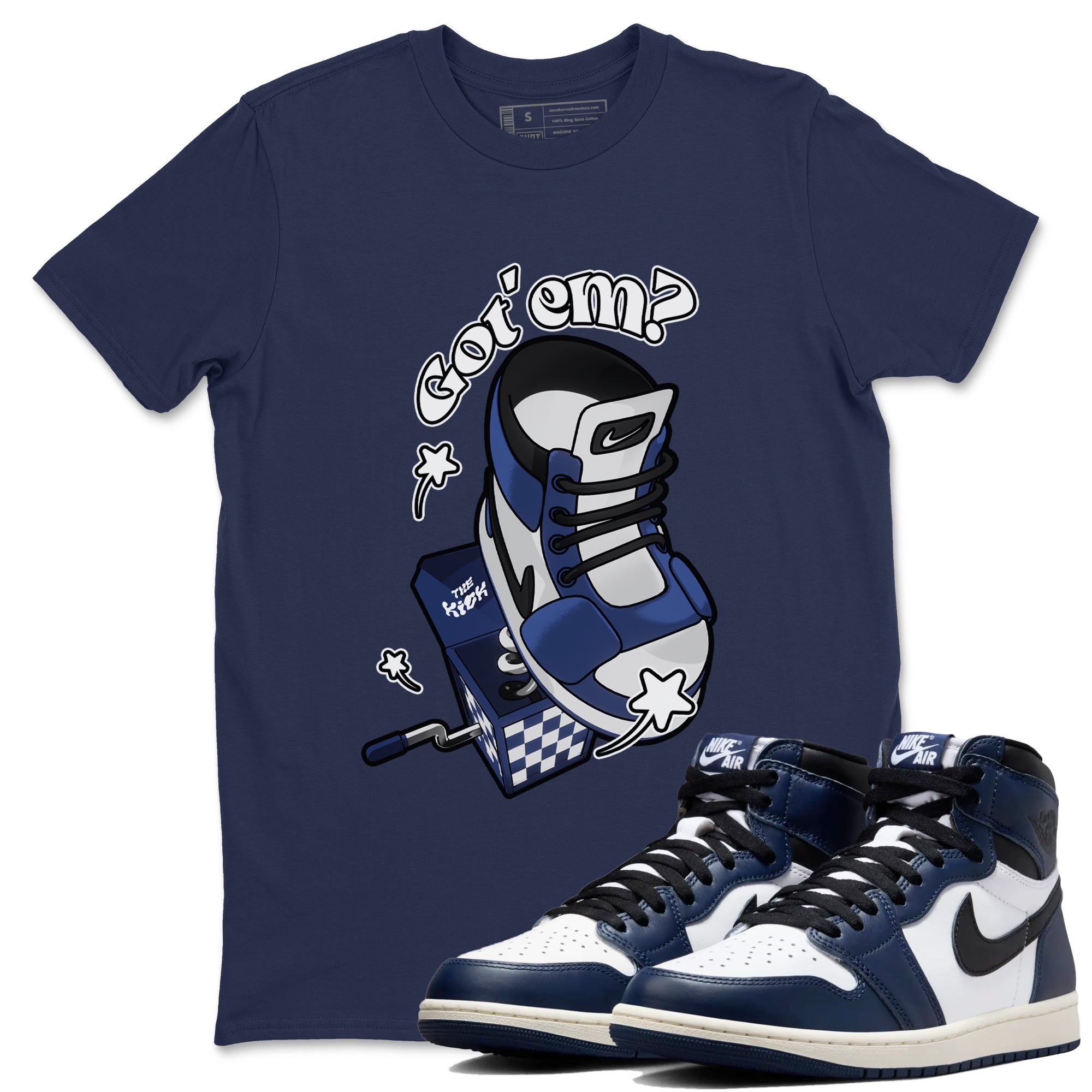 1s Midnight Navy shirts to match jordans Shoe In The Box sneaker match tees Air Jordan 1 Midnight Navy match shoes to clothes SNRT Sneaker Tees unisex cotton Navy 1 shirts