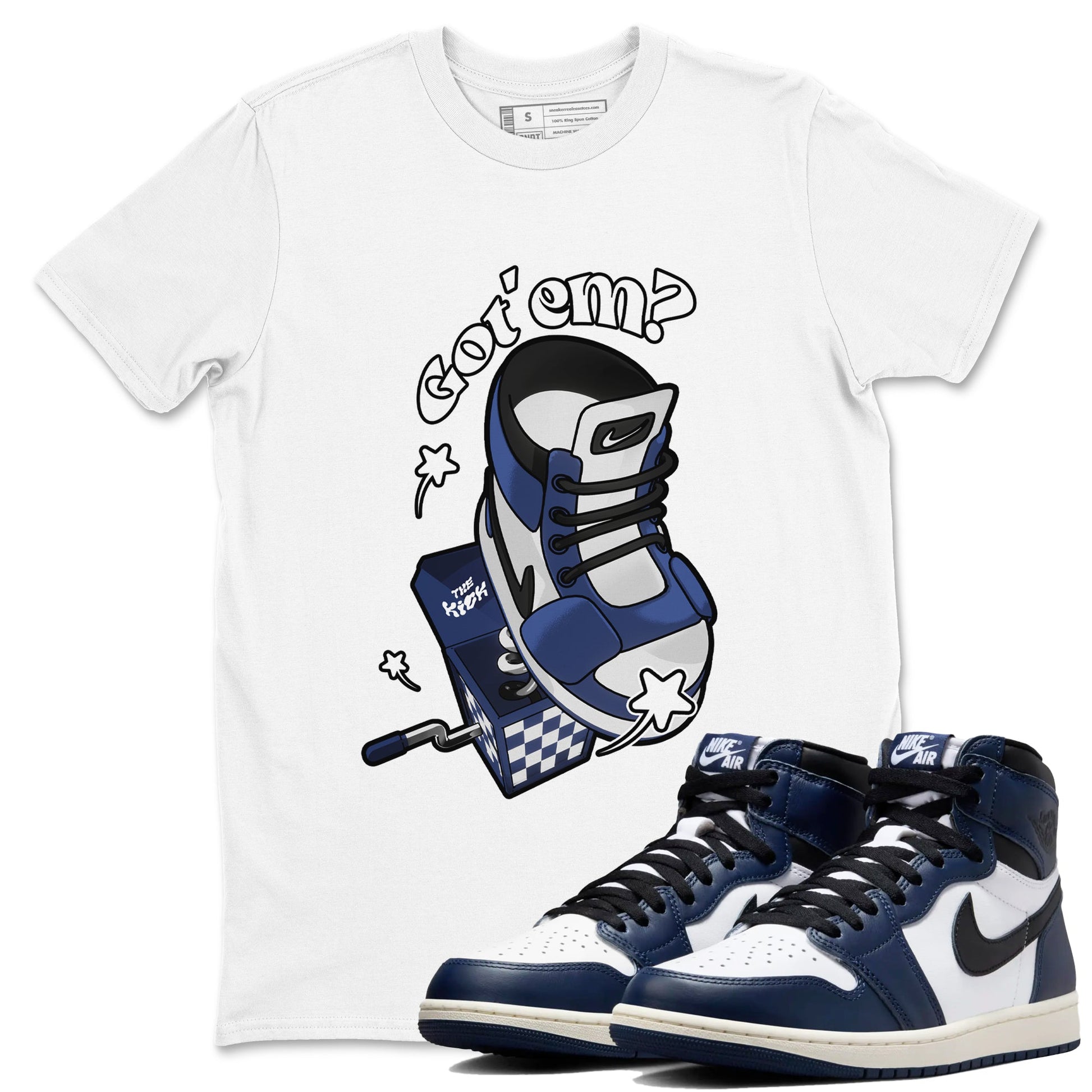 1s Midnight Navy shirts to match jordans Shoe In The Box sneaker match tees Air Jordan 1 Midnight Navy match shoes to clothes SNRT Sneaker Tees unisex cotton White 1 shirts