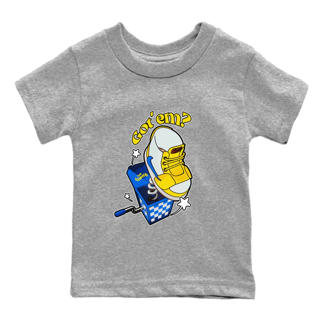 1s Travis Scott Canary shirt to match jordans Shoe In The Box sneaker tees Air Jordan 1 Travis Scott Canary SNRT sneaker release tees baby toddler Heather Grey 2 cotton Shirt