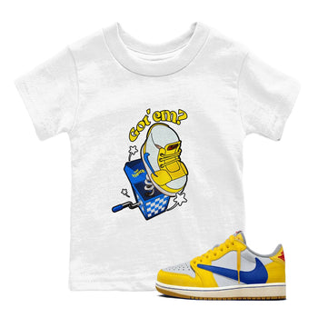 1s Travis Scott Canary shirt to match jordans Shoe In The Box sneaker tees Air Jordan 1 Travis Scott Canary SNRT sneaker release tees baby toddler White 1 cotton Shirt