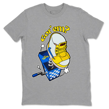1s Travis Scott Canary shirt to match jordans Shoe In The Box sneaker tees Air Jordan 1 Travis Scott Canary SNRT Sneaker Release Tees unisex cotton Heather Grey 2 crew neck shirt