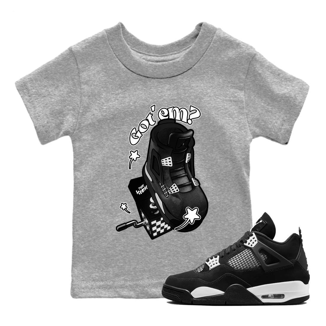 4s White Thunder shirts to match jordans Shoe In The Box sneaker match tees Air Jordan 4 White Thunder SNRT Sneaker Release Tees Youth Baby Heather Grey 1 crew neck shirts