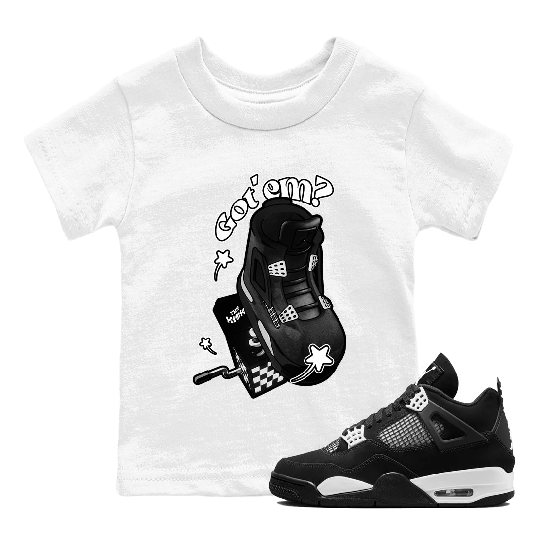 4s White Thunder shirts to match jordans Shoe In The Box sneaker match tees Air Jordan 4 White Thunder SNRT Sneaker Release Tees Youth Baby White 1 crew neck shirts
