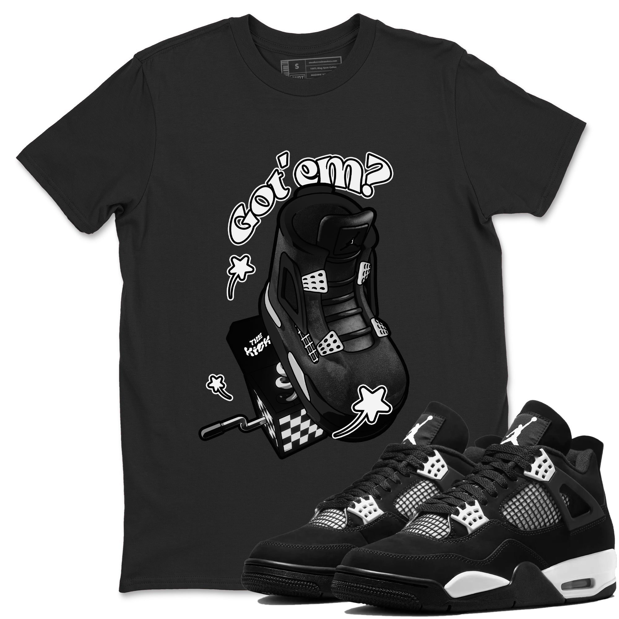 4s White Thunder shirts to match jordans Shoe In The Box sneaker match tees Air Jordan 4 White Thunder SNRT Sneaker Release Tees unisex cotton Black 1 crew neck shirts