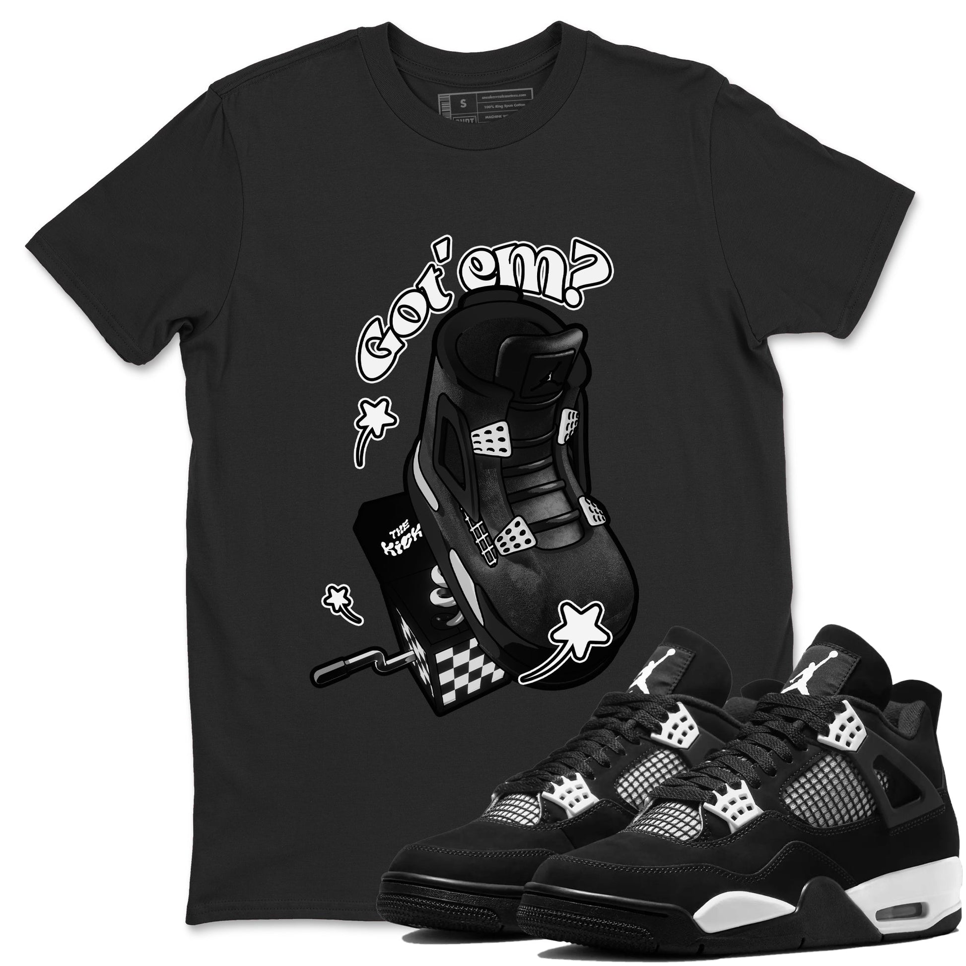 4s White Thunder shirts to match jordans Shoe In The Box sneaker match tees Air Jordan 4 White Thunder SNRT Sneaker Release Tees unisex cotton Black 1 crew neck shirts
