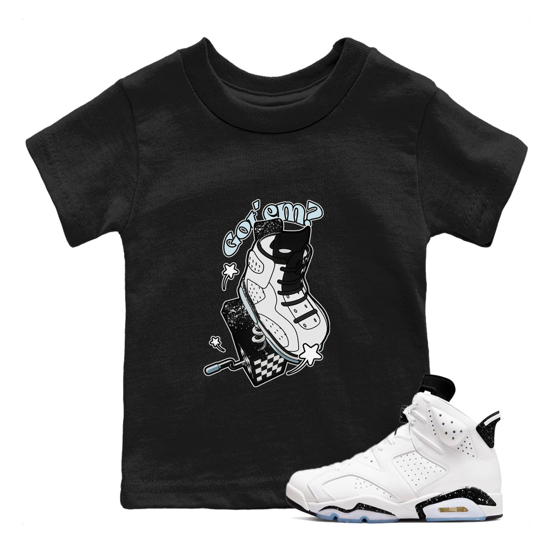 AJ6 White Black shirts to match jordans Shoe In The Box sneaker match tees Air Jordan 6 White Black SNRT Sneaker Tees streetwear brand Baby and Youth Black 1 cotton tee