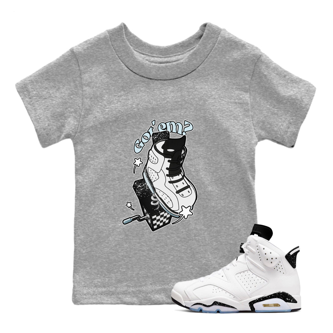AJ6 White Black shirts to match jordans Shoe In The Box sneaker match tees Air Jordan 6 White Black SNRT Sneaker Tees streetwear brand Baby and Youth Heather Grey 1 cotton tee