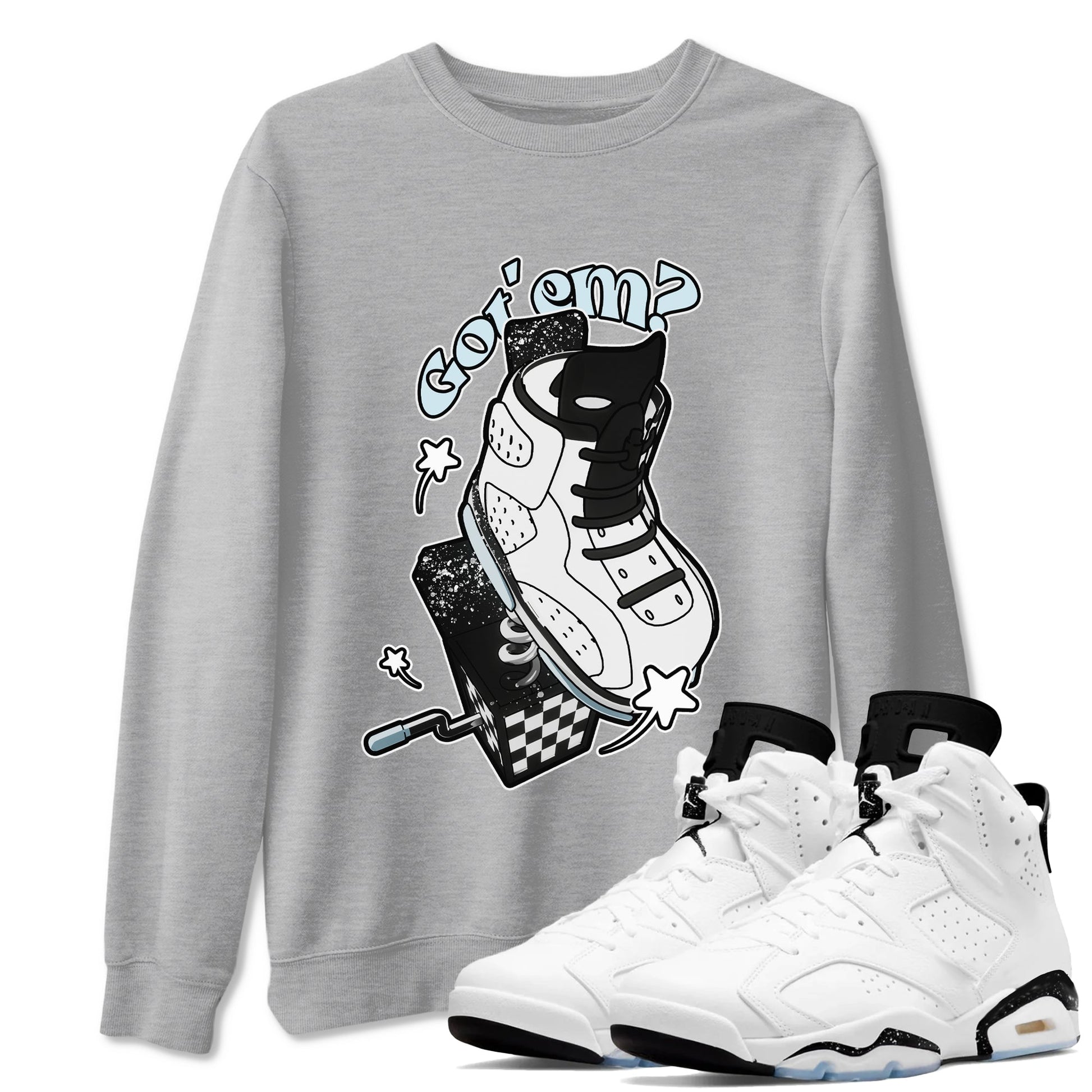 AJ6 White Black shirts to match jordans Shoe In The Box sneaker match tees Air Jordan 6 White Black SNRT Sneaker Tees streetwear brand Heather Grey 1 unisex cotton tee