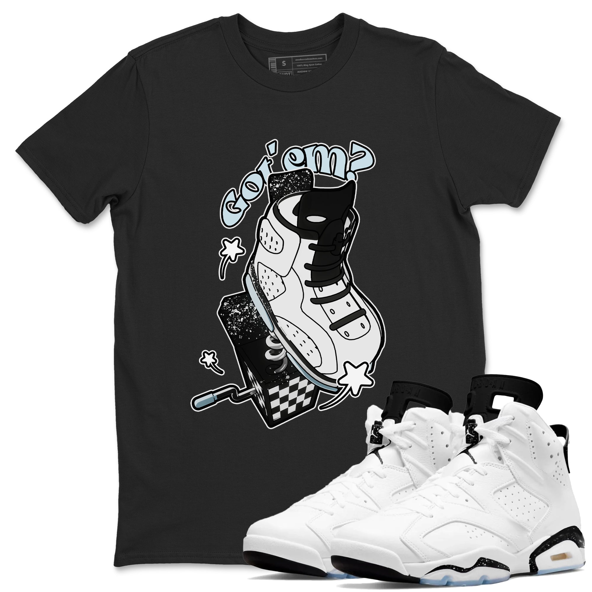 AJ6 White Black shirts to match jordans Shoe In The Box sneaker match tees Air Jordan 6 White Black SNRT Sneaker Tees streetwear brand Black 1 unisex cotton tee
