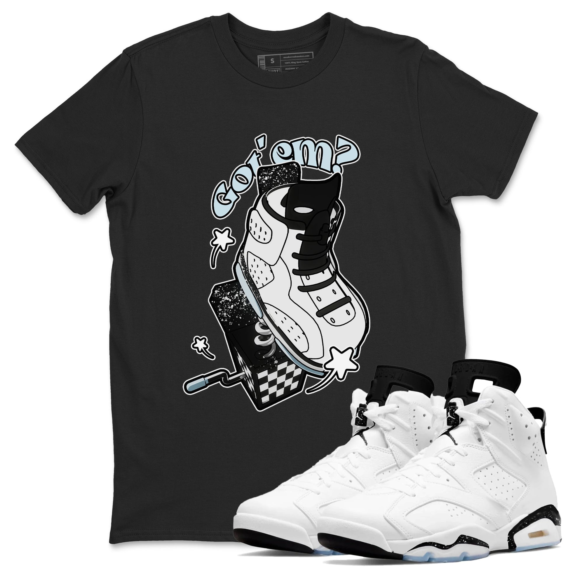 AJ6 White Black shirts to match jordans Shoe In The Box sneaker match tees Air Jordan 6 White Black SNRT Sneaker Tees streetwear brand Black 1 unisex cotton tee