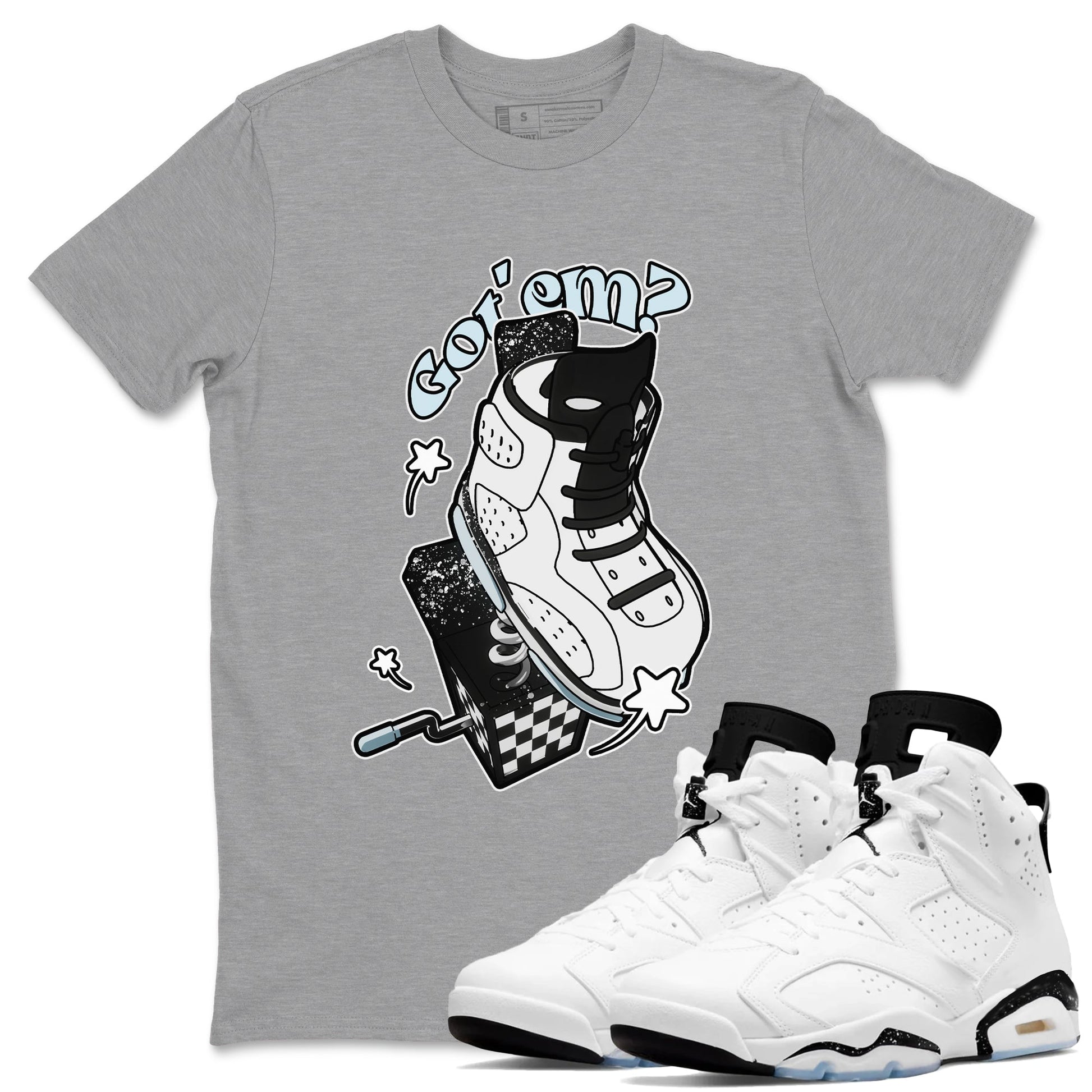 AJ6 White Black shirts to match jordans Shoe In The Box sneaker match tees Air Jordan 6 White Black SNRT Sneaker Tees streetwear brand Heather Grey 1 unisex cotton tee