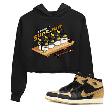 1s Black Metallic Gold shirts to match jordans Shoe-Shi sneaker match tees Jordan 1 High OG Black and Gold SNRT Sneaker Tees streetwear brand Black 1 crop tee