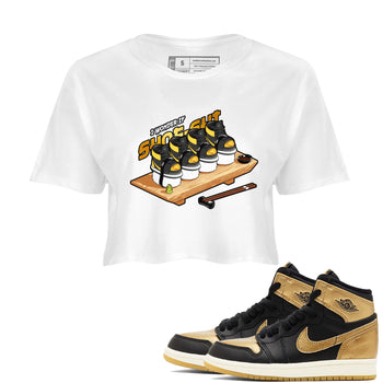 1s Black Metallic Gold shirts to match jordans Shoe-Shi sneaker match tees Jordan 1 High OG Black and Gold SNRT Sneaker Tees streetwear brand White 1 crop tee