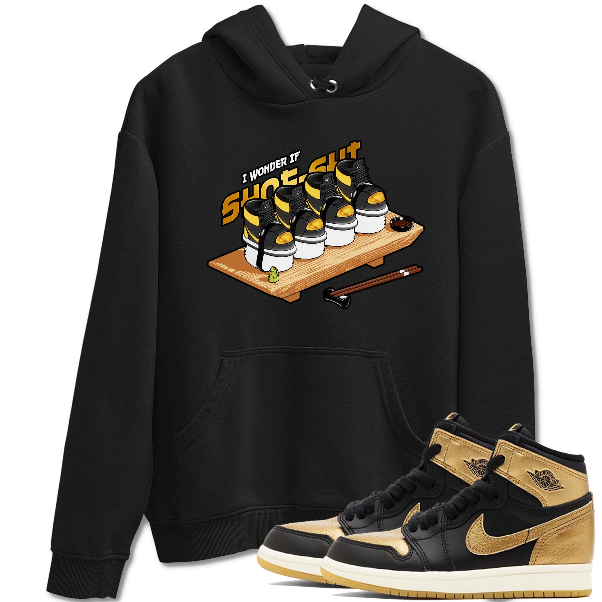 1s Black Metallic Gold shirts to match jordans Shoe-Shi sneaker match tees Jordan 1 High OG Black and Gold SNRT Sneaker Tees streetwear brand Black 1 unisex cotton tee