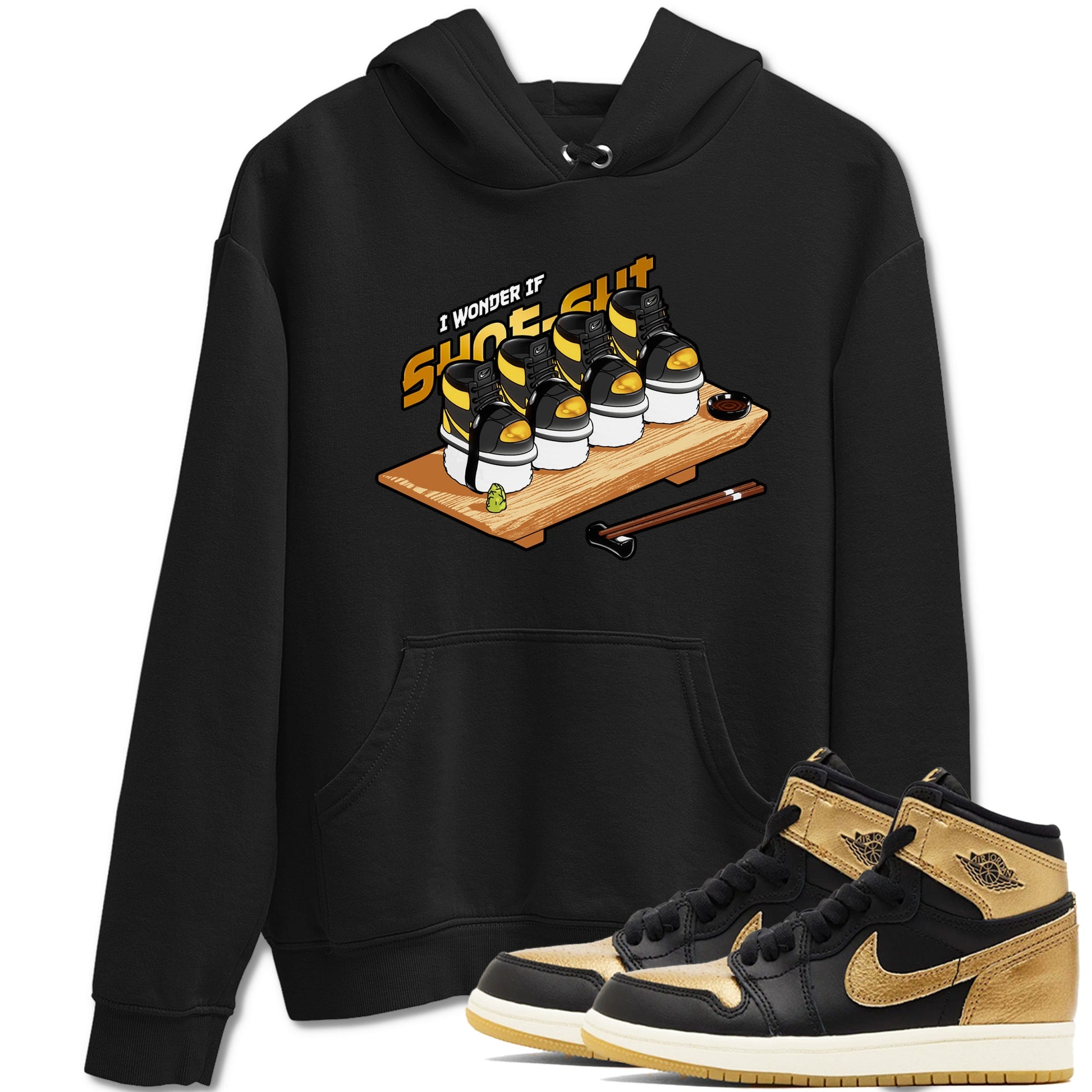 1s Black Metallic Gold shirts to match jordans Shoe-Shi sneaker match tees Jordan 1 High OG Black and Gold SNRT Sneaker Tees streetwear brand Black 1 unisex cotton tee