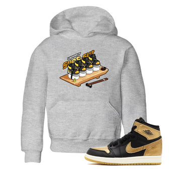 1s Black Metallic Gold shirts to match jordans Shoe-Shi sneaker match tees Jordan 1 High OG Black and Gold SNRT Sneaker Tees streetwear brand Baby and Youth Heather Grey 1 cotton tee