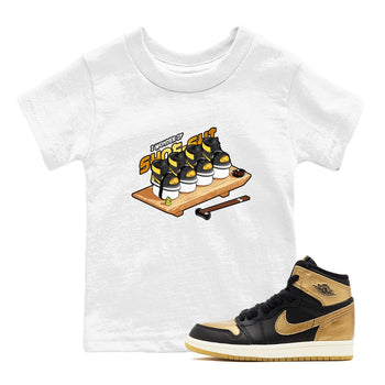 1s Black Metallic Gold shirts to match jordans Shoe-Shi sneaker match tees Jordan 1 High OG Black and Gold SNRT Sneaker Tees streetwear brand Baby and Youth White 1 cotton tee