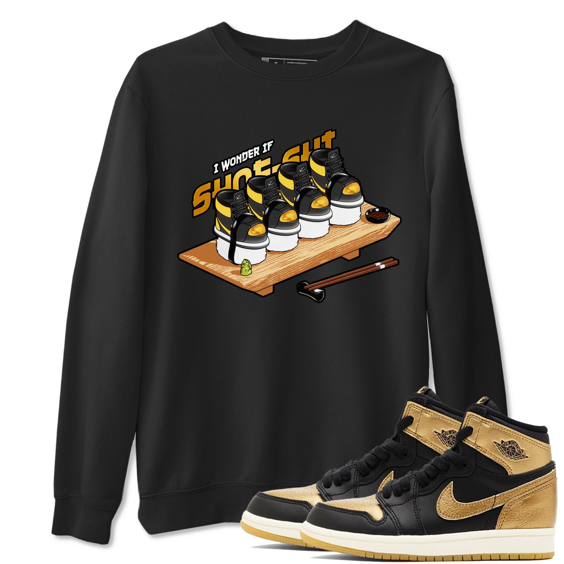 1s Black Metallic Gold shirts to match jordans Shoe-Shi sneaker match tees Jordan 1 High OG Black and Gold SNRT Sneaker Tees streetwear brand Black 1 unisex cotton tee