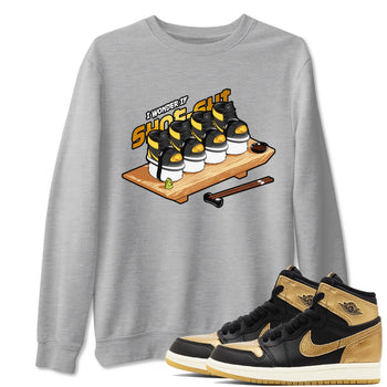 1s Black Metallic Gold shirts to match jordans Shoe-Shi sneaker match tees Jordan 1 High OG Black and Gold SNRT Sneaker Tees streetwear brand Heather Grey 1 unisex cotton tee