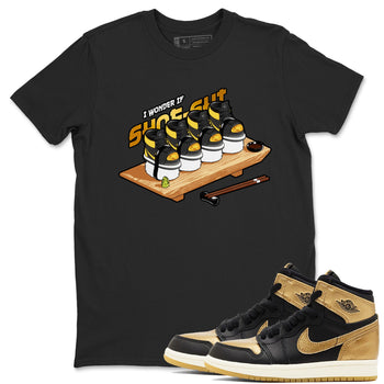 1s Black Metallic Gold shirts to match jordans Shoe-Shi sneaker match tees Jordan 1 High OG Black and Gold SNRT Sneaker Tees streetwear brand Black 1 unisex cotton tee