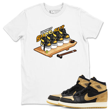 1s Black Metallic Gold shirts to match jordans Shoe-Shi sneaker match tees Jordan 1 High OG Black and Gold SNRT Sneaker Tees streetwear brand White 1 unisex cotton tee