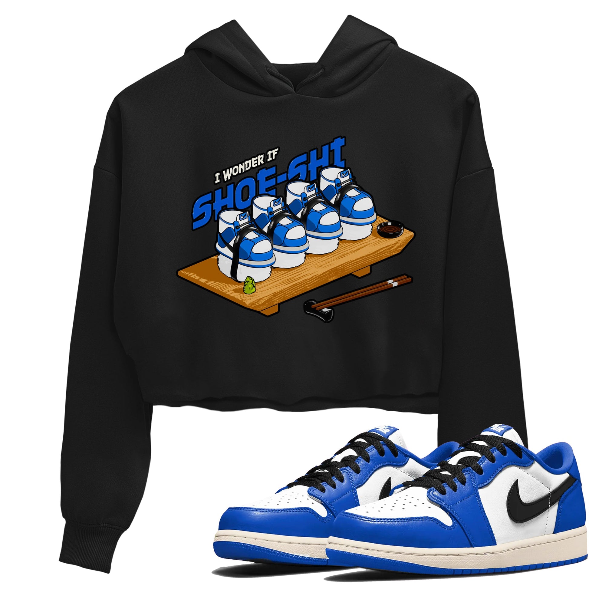 AJ1 Game Royal shirt to match jordans Shoe-Shi sneaker tees Air Jordan 1 Game Royal SNRT Sneaker Release Tees Black 1 crop length shirt