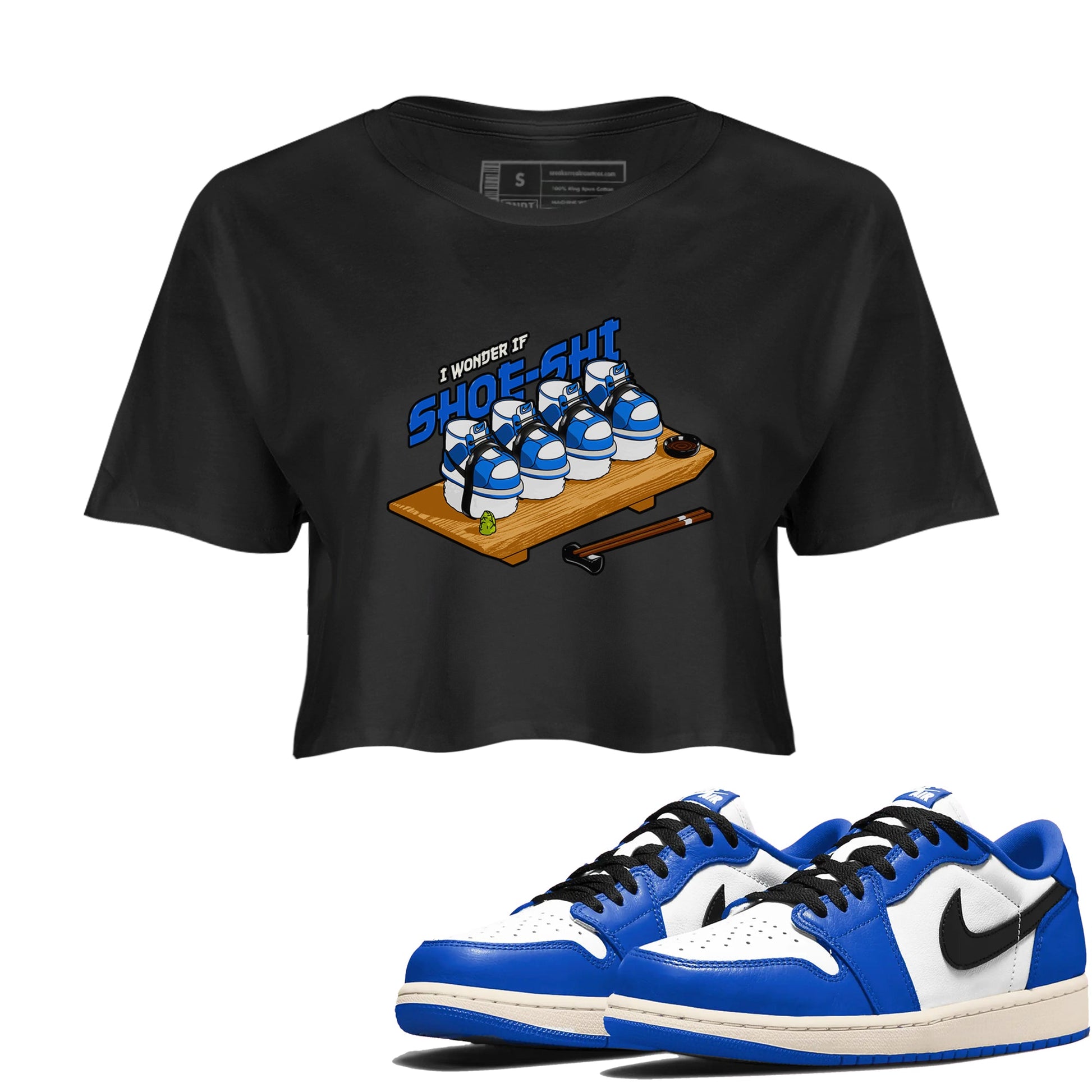 AJ1 Game Royal shirt to match jordans Shoe-Shi sneaker tees Air Jordan 1 Game Royal SNRT Sneaker Release Tees Black 1 crop length shirt
