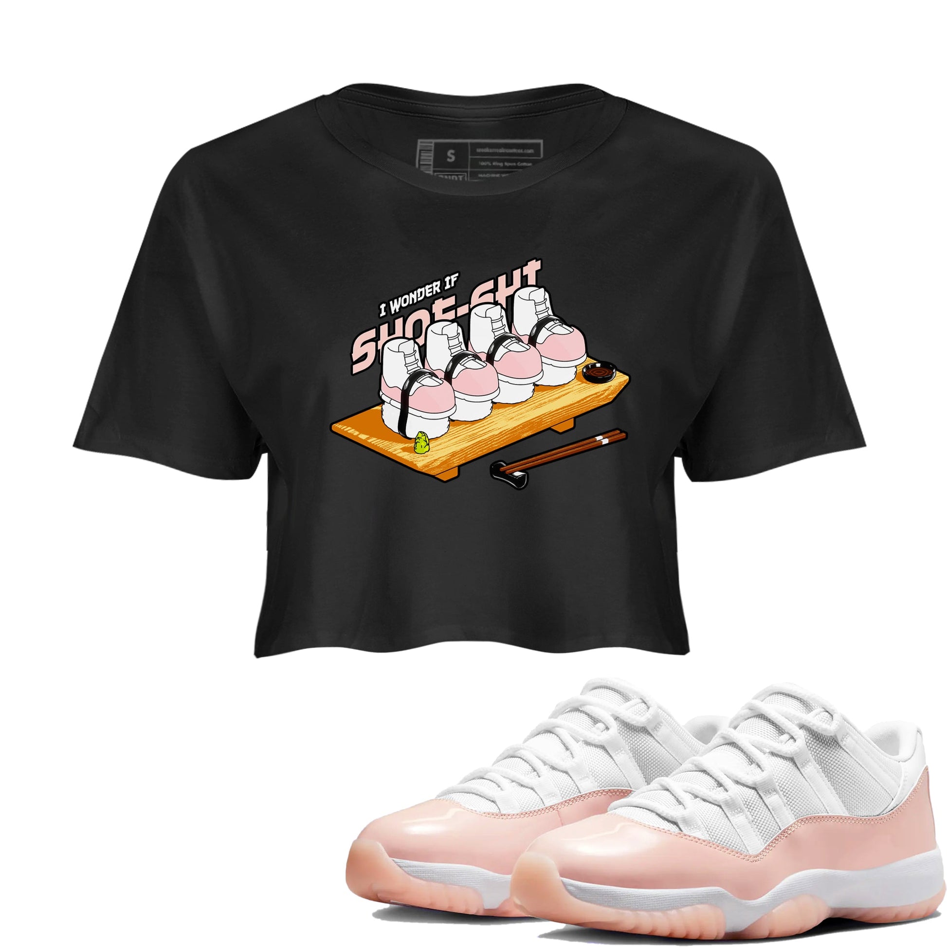 11s Legend Pink shirts to match jordans Shoe-Shi sneaker match tees Air Jordan 11 Legend Pink SNRT Sneaker Tees streetwear brand Black 1 crop tee
