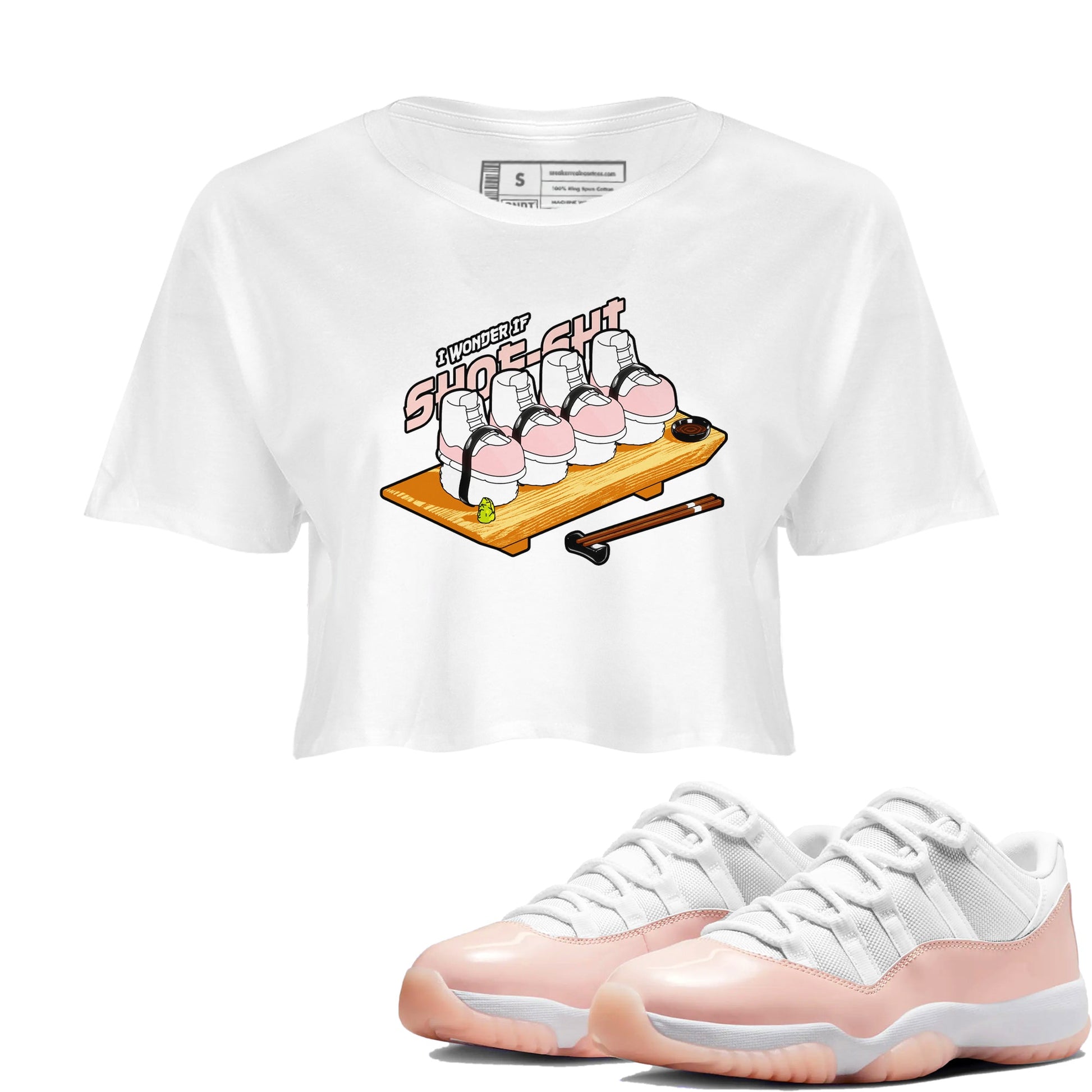11s Legend Pink shirts to match jordans Shoe-Shi sneaker match tees Air Jordan 11 Legend Pink SNRT Sneaker Tees streetwear brand White 1 crop tee