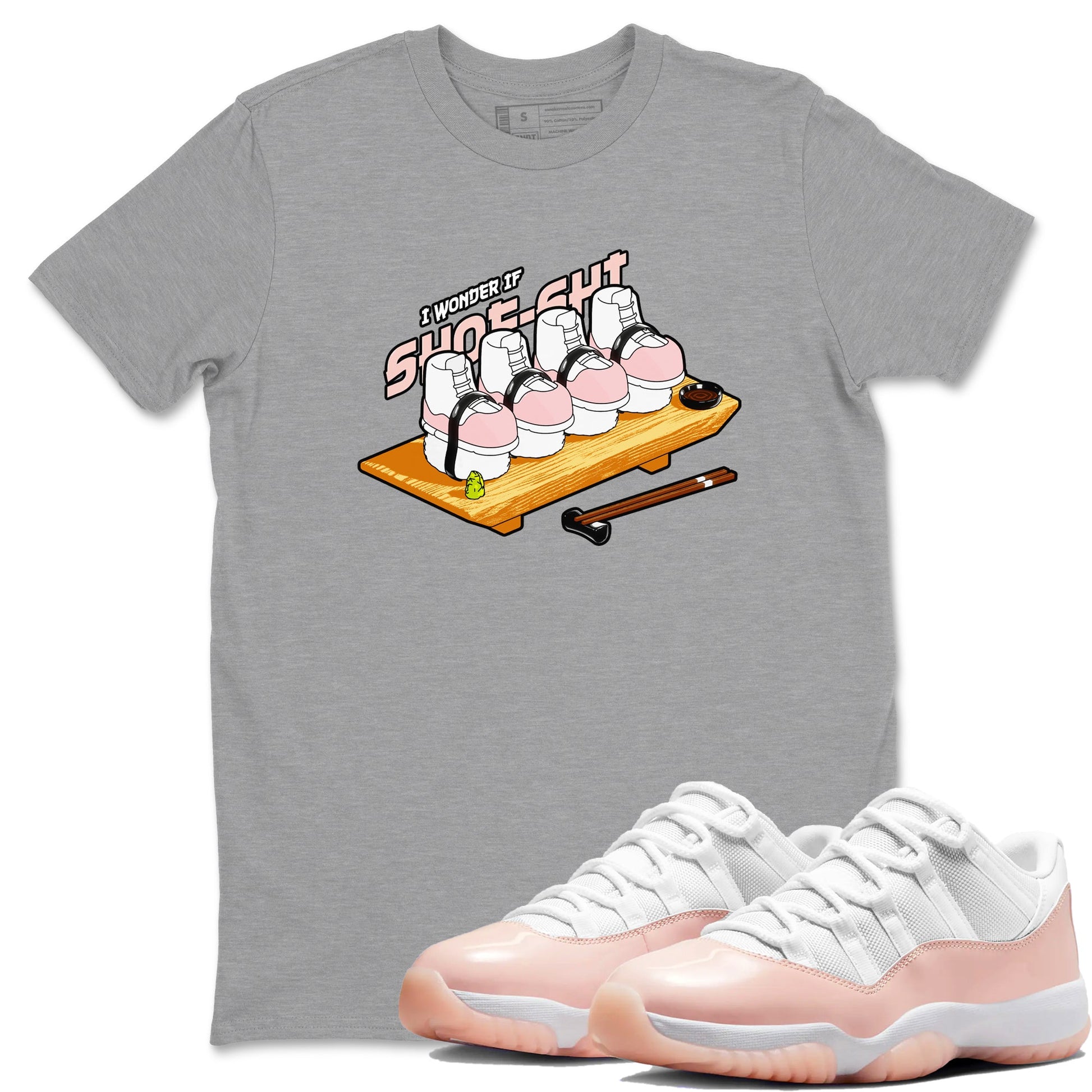 11s Legend Pink shirts to match jordans Shoe-Shi sneaker match tees Air Jordan 11 Legend Pink SNRT Sneaker Tees streetwear brand Heather Grey 1 unisex cotton tee