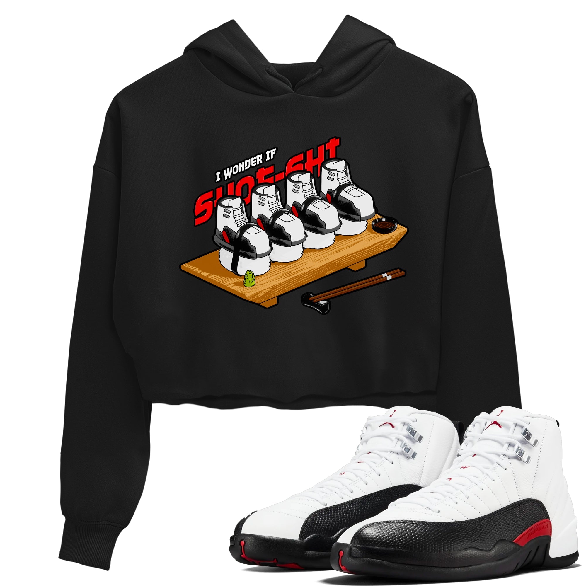 12s Taxi Flip shirts to match jordans Shoe-Shi sneaker match tees Air Jordan 12 Taxi Flip SNRT Sneaker Tees streetwear brand Black 1 crop tee