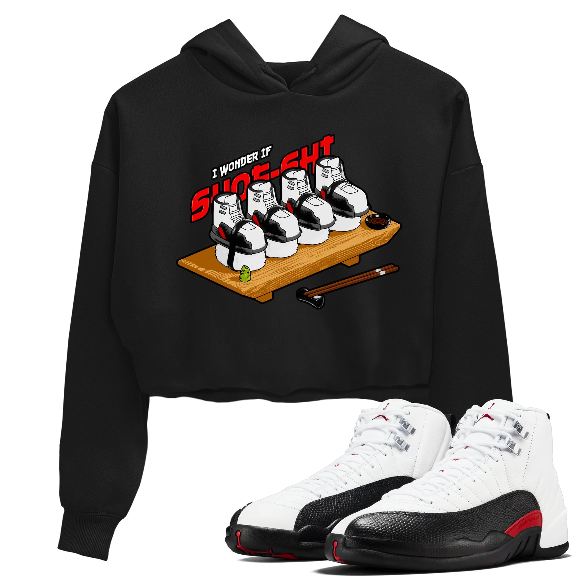 12s Taxi Flip shirts to match jordans Shoe-Shi sneaker match tees Air Jordan 12 Taxi Flip SNRT Sneaker Tees streetwear brand Black 1 crop tee