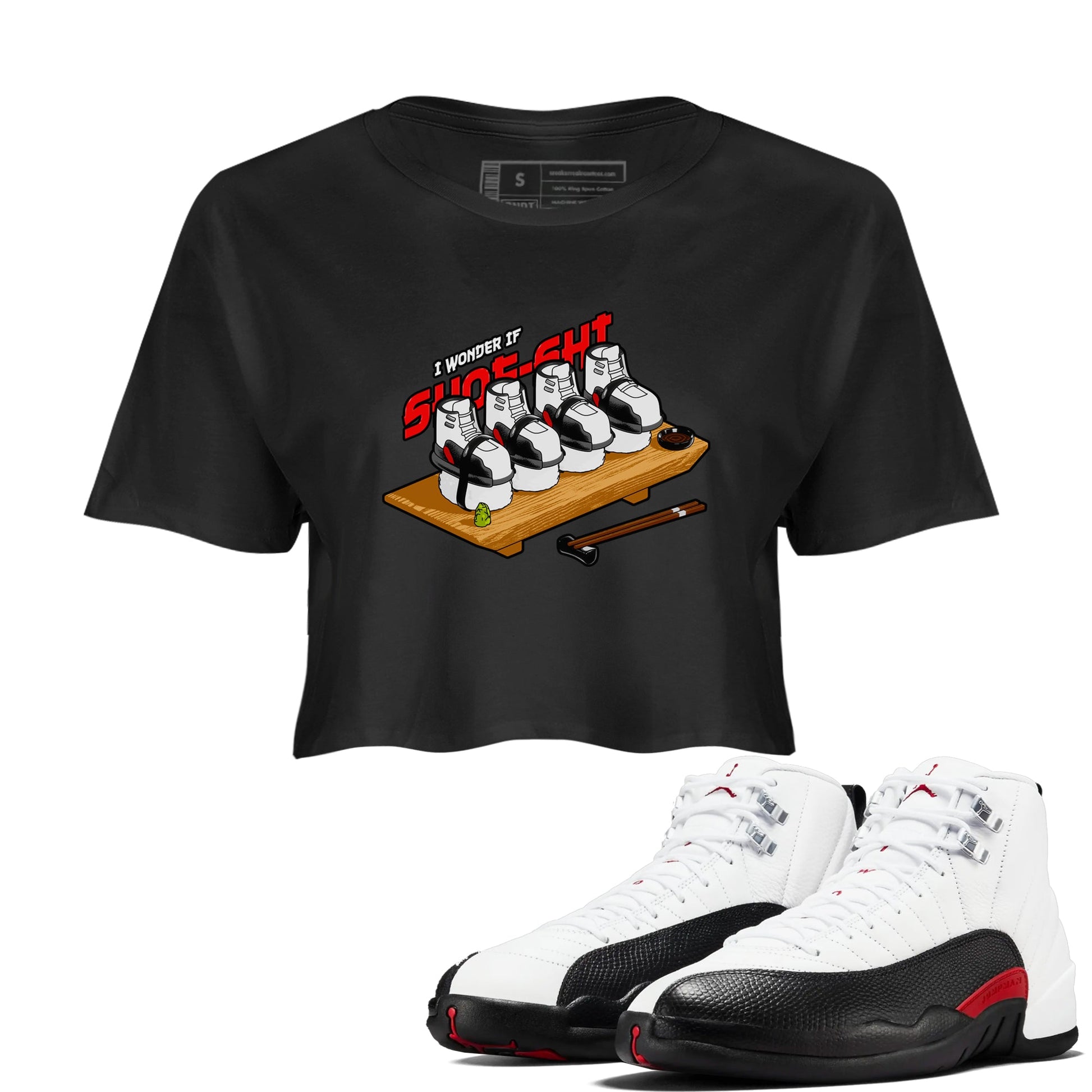 12s Taxi Flip shirts to match jordans Shoe-Shi sneaker match tees Air Jordan 12 Taxi Flip SNRT Sneaker Tees streetwear brand Black 1 crop tee