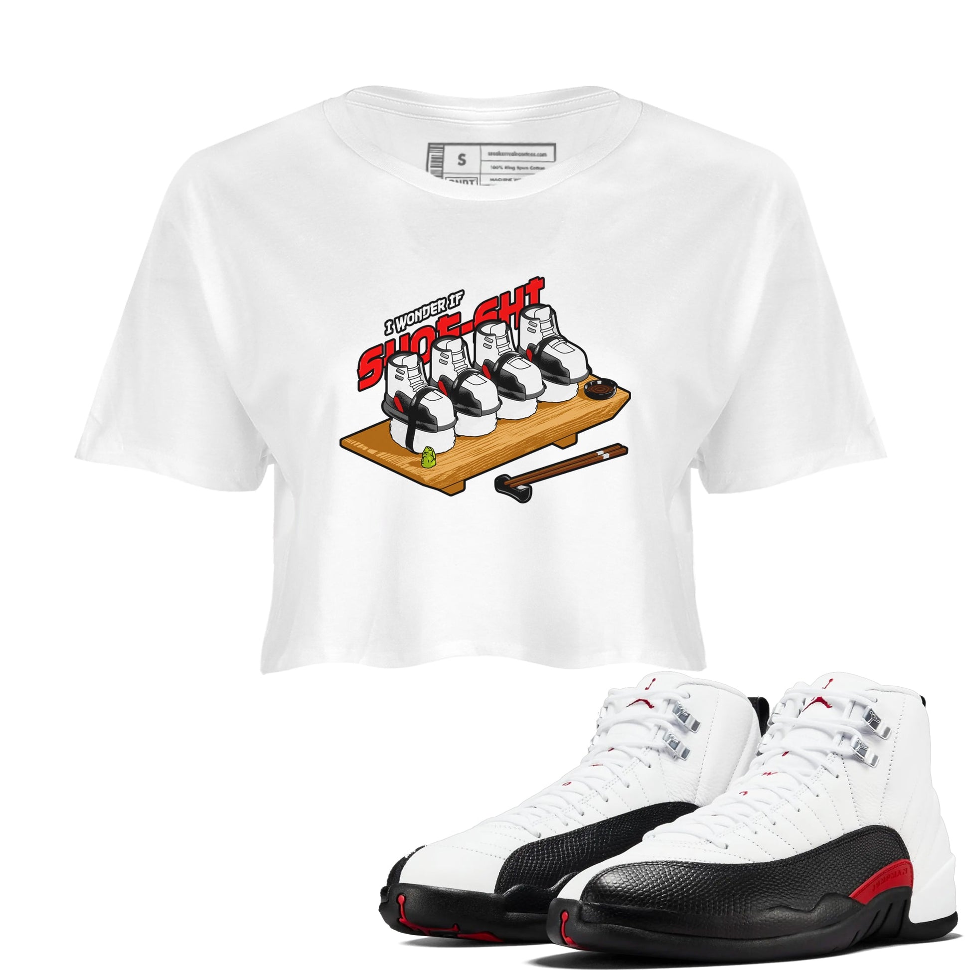 12s Taxi Flip shirts to match jordans Shoe-Shi sneaker match tees Air Jordan 12 Taxi Flip SNRT Sneaker Tees streetwear brand White 1 crop tee
