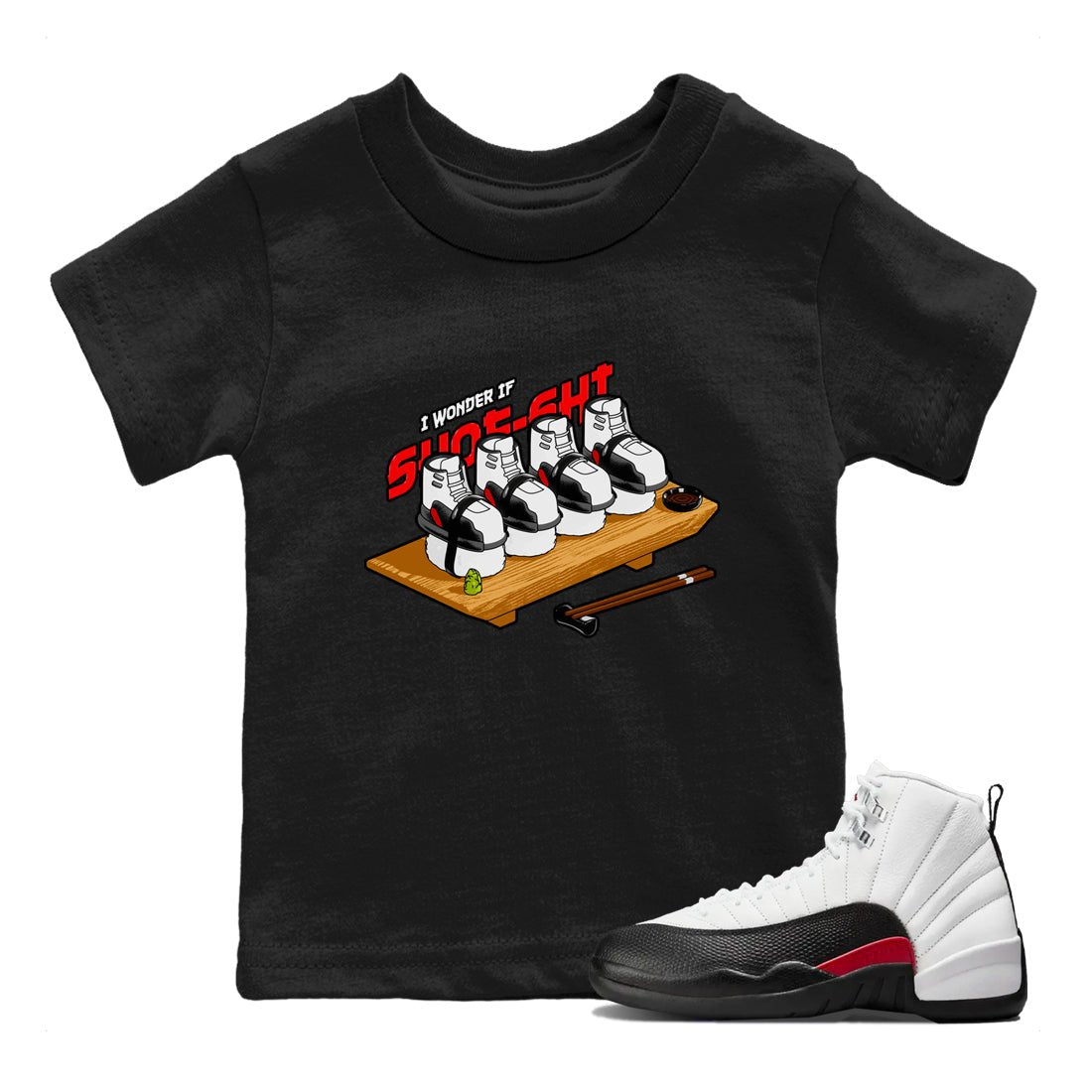 12s Taxi Flip shirts to match jordans Shoe-Shi sneaker match tees Air Jordan 12 Taxi Flip SNRT Sneaker Tees streetwear brand Baby and Youth Black 1 cotton tee