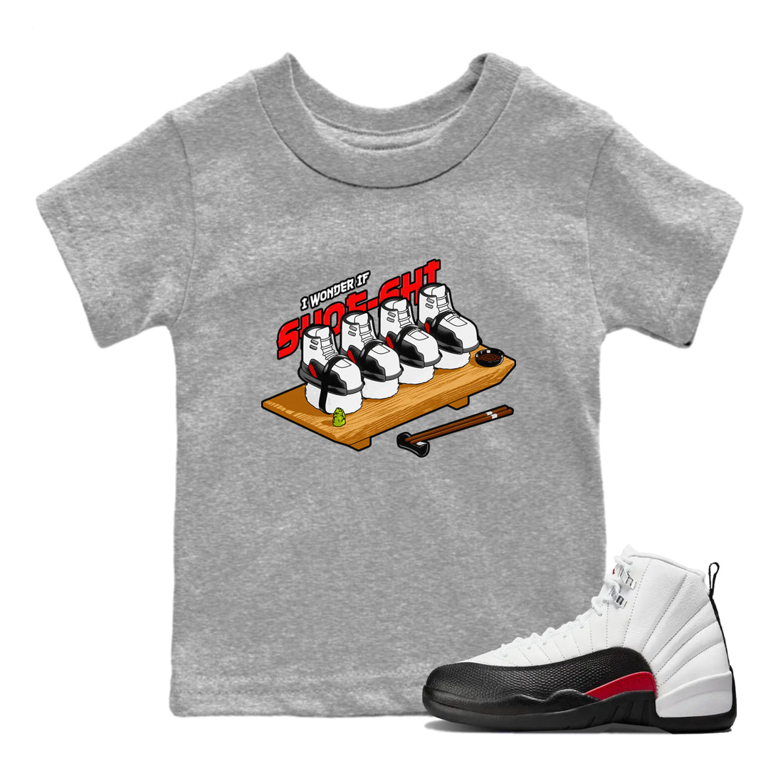 12s Taxi Flip shirts to match jordans Shoe-Shi sneaker match tees Air Jordan 12 Taxi Flip SNRT Sneaker Tees streetwear brand Baby and Youth Heather Grey 1 cotton tee