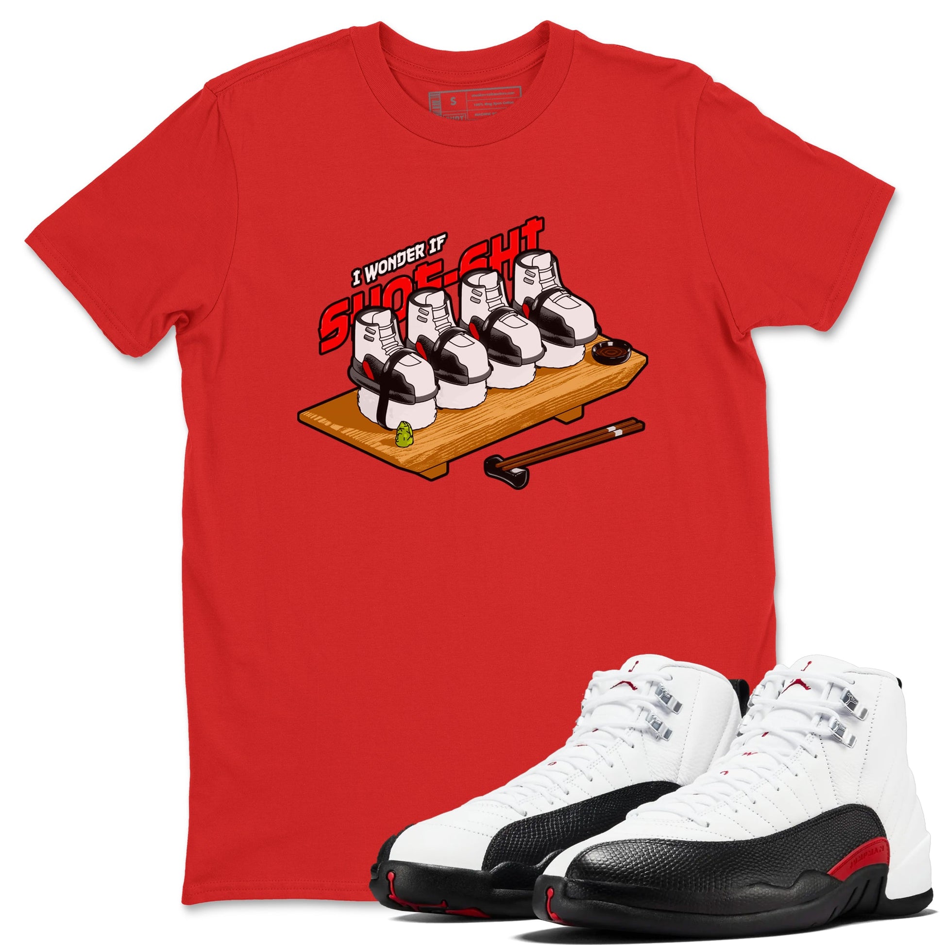 12s Taxi Flip shirts to match jordans Shoe-Shi sneaker match tees Air Jordan 12 Taxi Flip SNRT Sneaker Tees streetwear brand Red 1 unisex cotton tee
