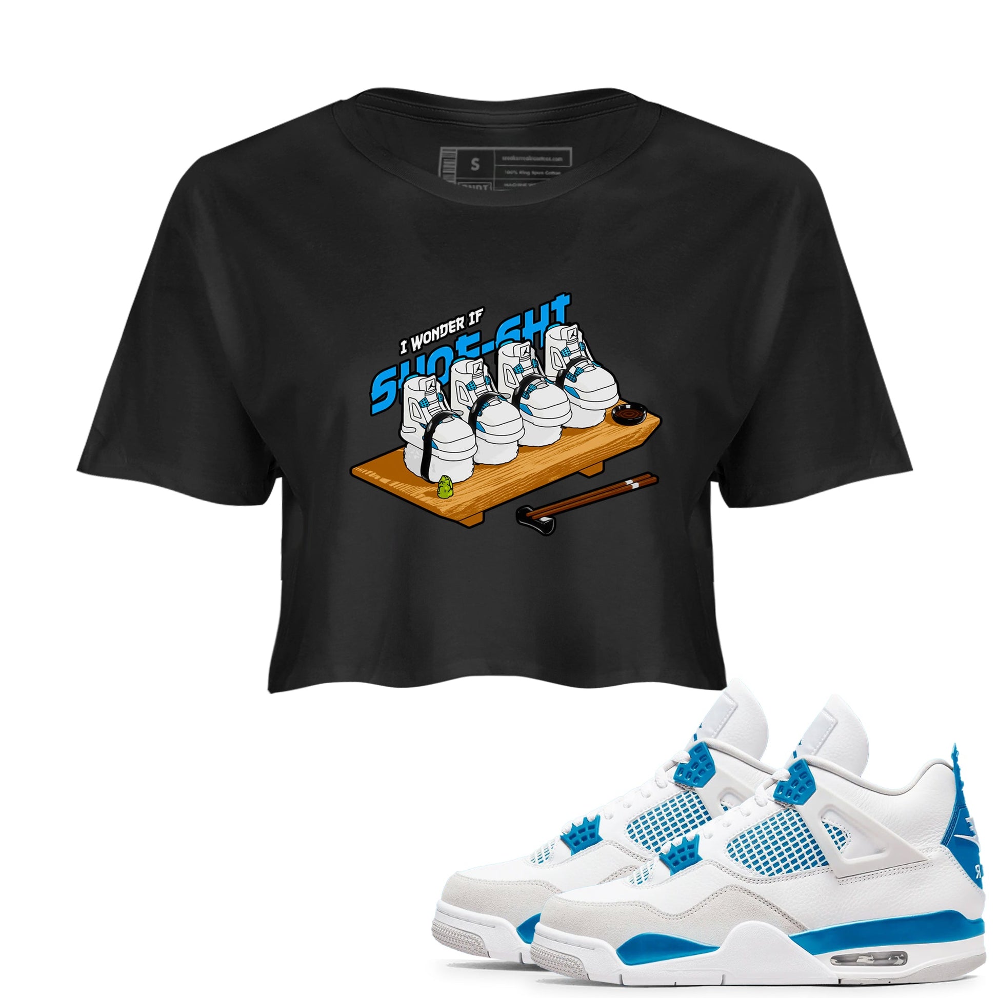Air Jordan 4 Industrial Blue shirt to match jordans Shoe-Shi sneaker tees Air Jordan 4 Military Blue SNRT Sneaker Release Tees Black 1 crop length shirt