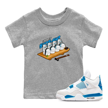 Air Jordan 4 Industrial Blue shirt to match jordans Shoe-Shi sneaker tees Air Jordan 4 Military Blue SNRT sneaker release tees baby toddler Heather Grey 1 cotton Shirt