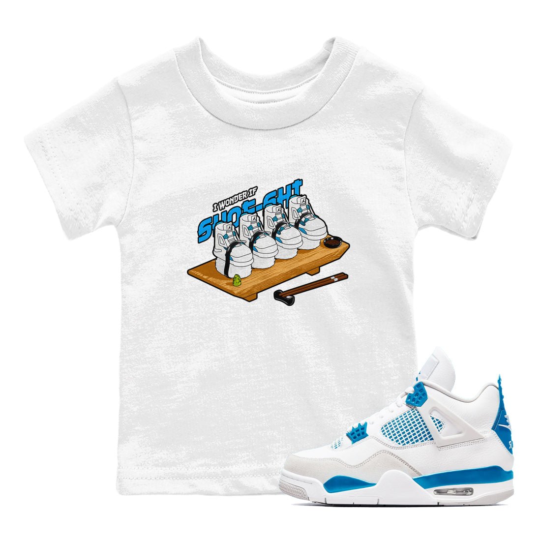 Air Jordan 4 Industrial Blue shirt to match jordans Shoe-Shi sneaker tees Air Jordan 4 Military Blue SNRT sneaker release tees baby toddler White 1 cotton Shirt